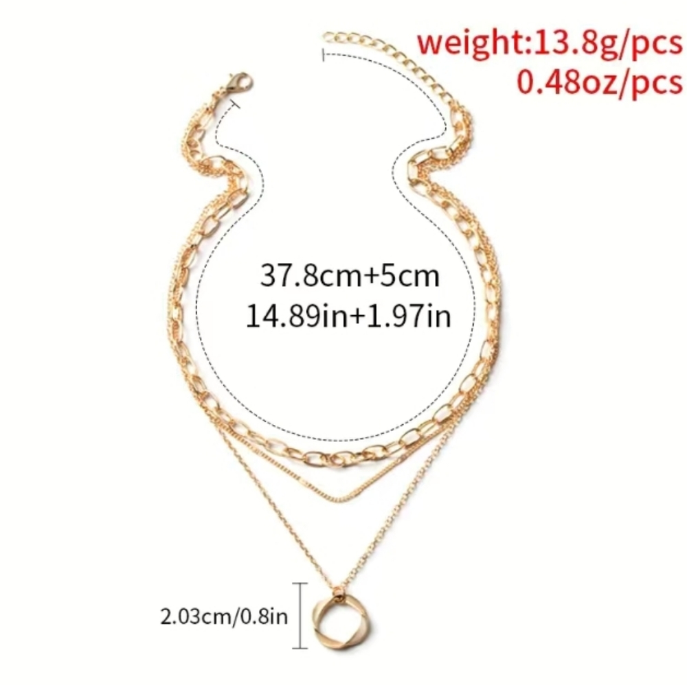 Gold Multi Layer Circle Necklace - Picture 3 of 5